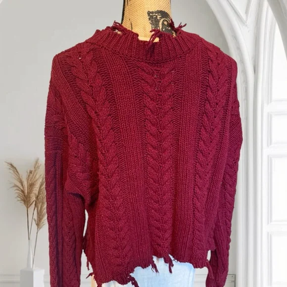 Boohoo Burgundy Cable Knit Sweater - Picture 9 of 11